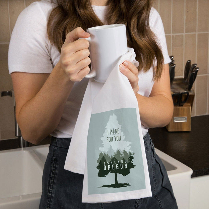 Ashland, Oregon, I Pine for You, Contour, Organic Cotton Kitchen Tea Towels Kitchen Lantern Press 