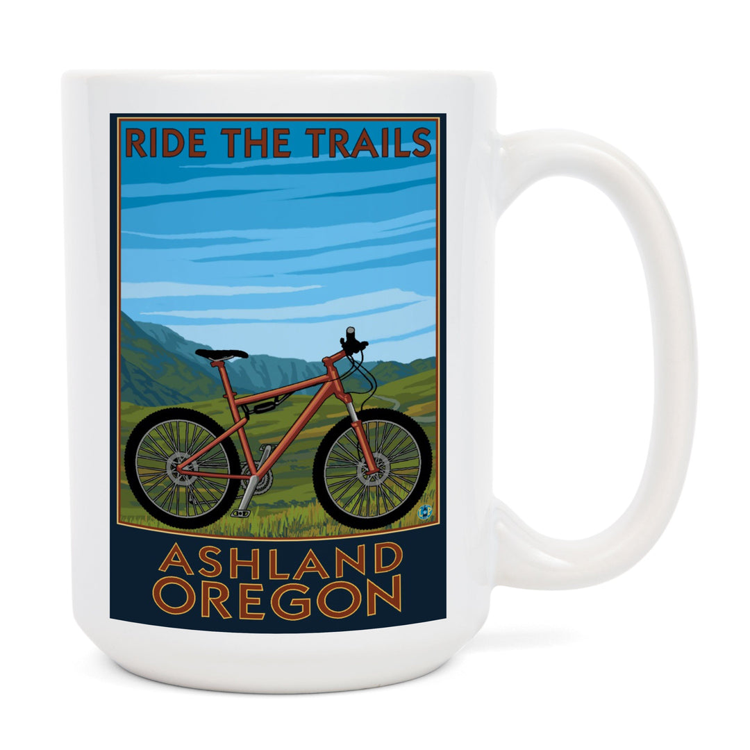 Ashland, Oregon, Mountain Bike Scene, Ride the Trails, Lantern Press Artwork, Ceramic Mug Mugs Lantern Press 