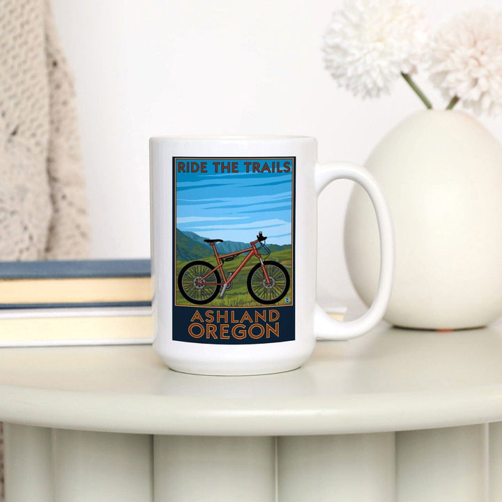 Ashland, Oregon, Mountain Bike Scene, Ride the Trails, Lantern Press Artwork, Ceramic Mug Mugs Lantern Press 