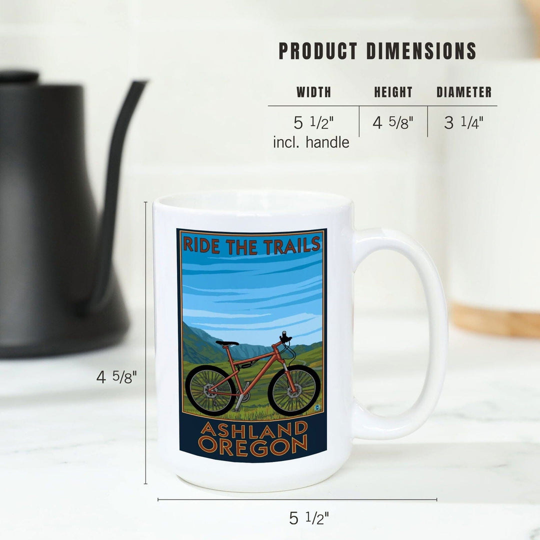 Ashland, Oregon, Mountain Bike Scene, Ride the Trails, Lantern Press Artwork, Ceramic Mug Mugs Lantern Press 