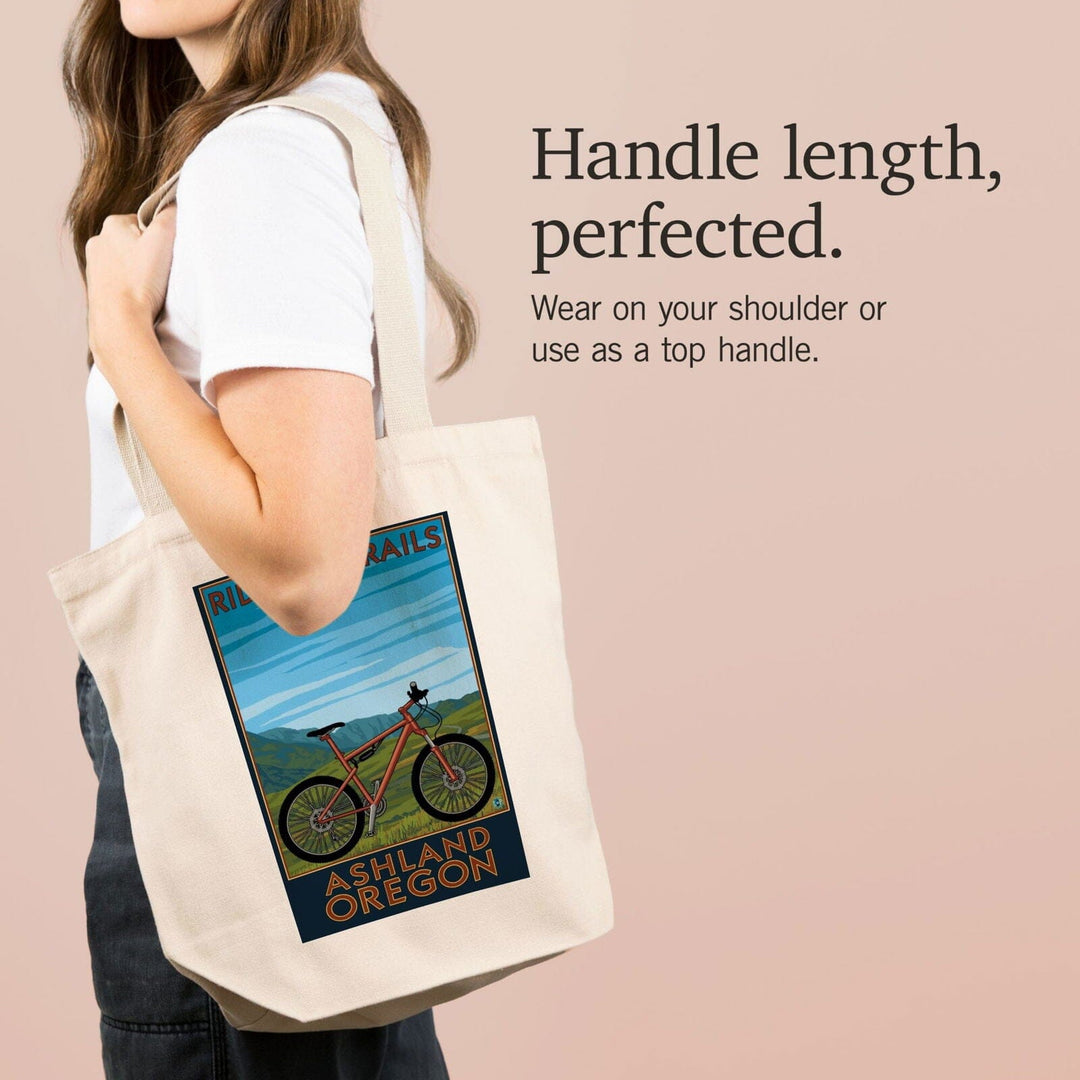 Ashland, Oregon, Mountain Bike Scene, Ride the Trails, Lantern Press Artwork, Tote Bag Totes Lantern Press 