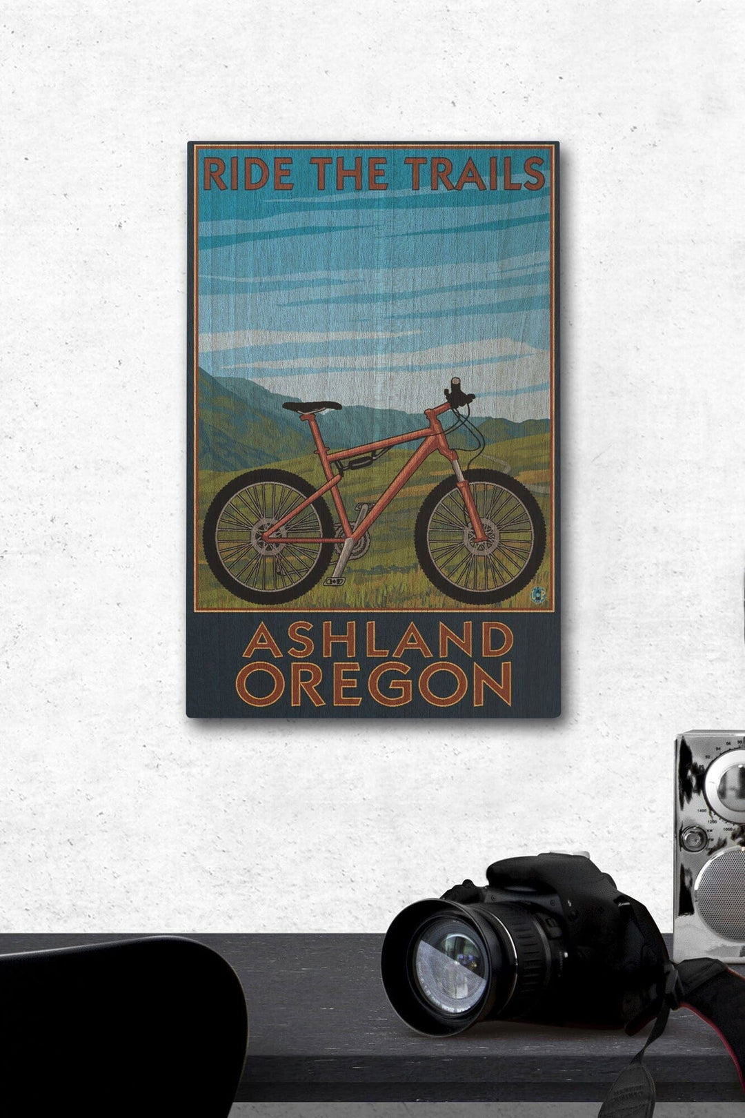 Ashland, Oregon, Mountain Bike Scene, Ride the Trails, Lantern Press Artwork, Wood Signs and Postcards Wood Lantern Press 12 x 18 Wood Gallery Print 