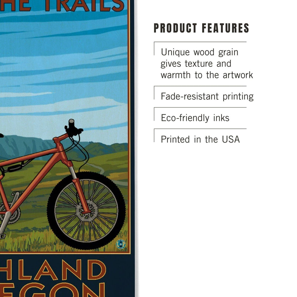 Ashland, Oregon, Mountain Bike Scene, Ride the Trails, Lantern Press Artwork, Wood Signs and Postcards Wood Lantern Press 