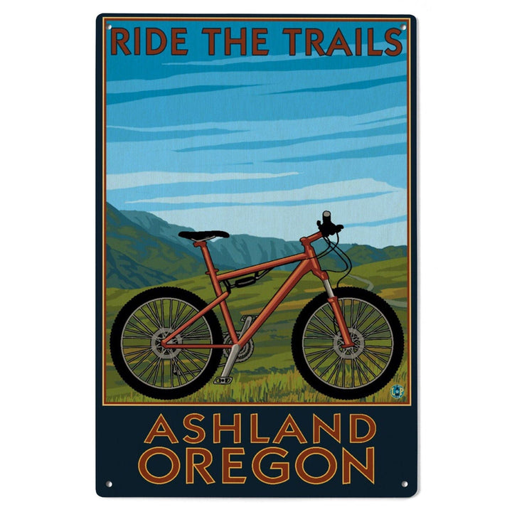 Ashland, Oregon, Mountain Bike Scene, Ride the Trails, Lantern Press Artwork, Wood Signs and Postcards Wood Lantern Press 