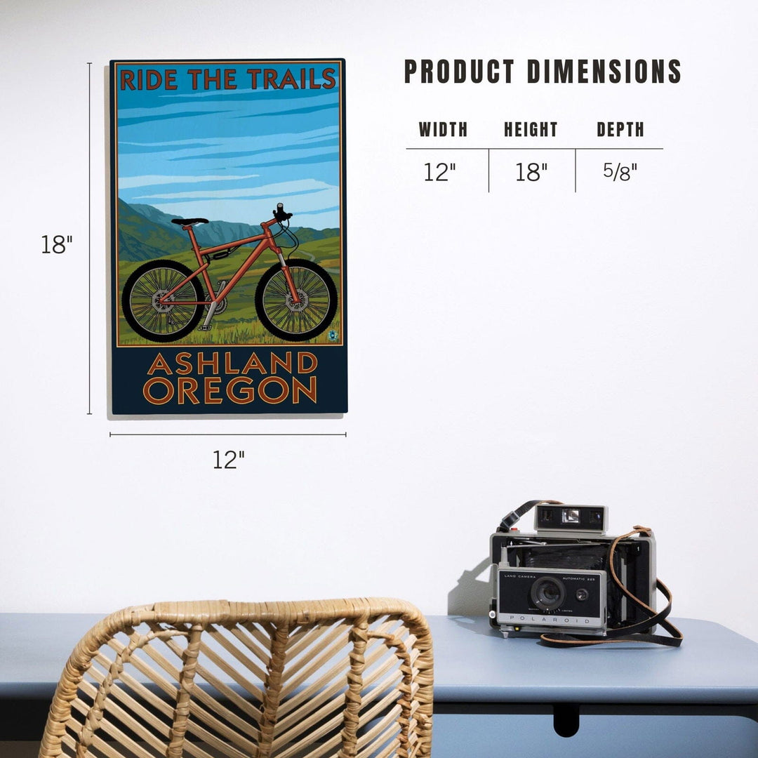 Ashland, Oregon, Mountain Bike Scene, Ride the Trails, Lantern Press Artwork, Wood Signs and Postcards Wood Lantern Press 