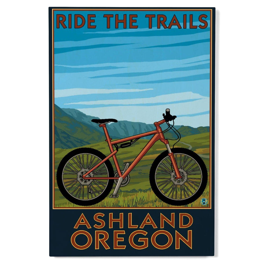 Ashland, Oregon, Mountain Bike Scene, Ride the Trails, Lantern Press Artwork, Wood Signs and Postcards Wood Lantern Press 