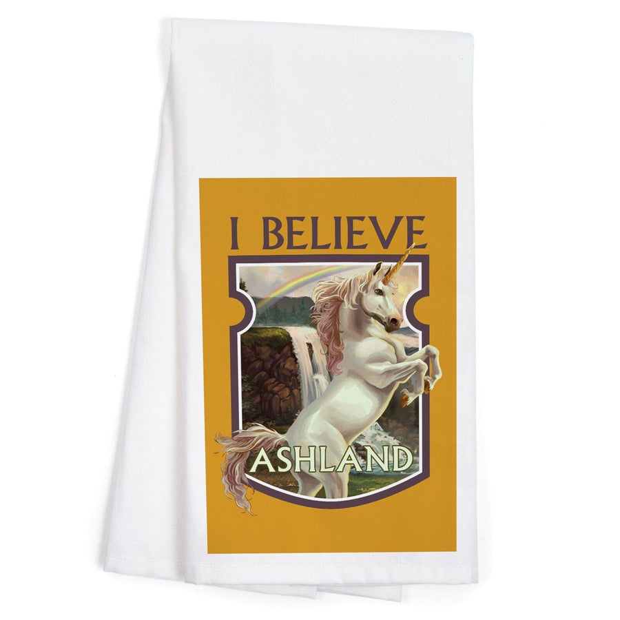 Ashland, Oregon, Unicorn Scene, Contour, Organic Cotton Kitchen Tea Towels Kitchen Lantern Press 