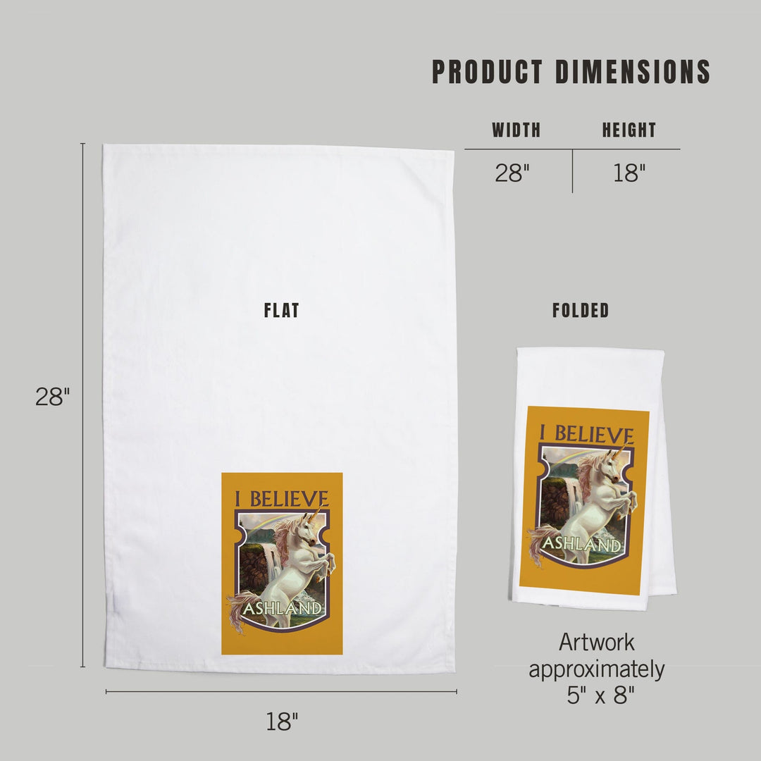 Ashland, Oregon, Unicorn Scene, Contour, Organic Cotton Kitchen Tea Towels Kitchen Lantern Press 