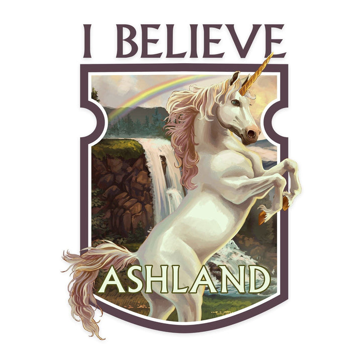 Ashland, Oregon, Unicorn Scene, Contour, Vinyl Sticker Sticker Lantern Press 