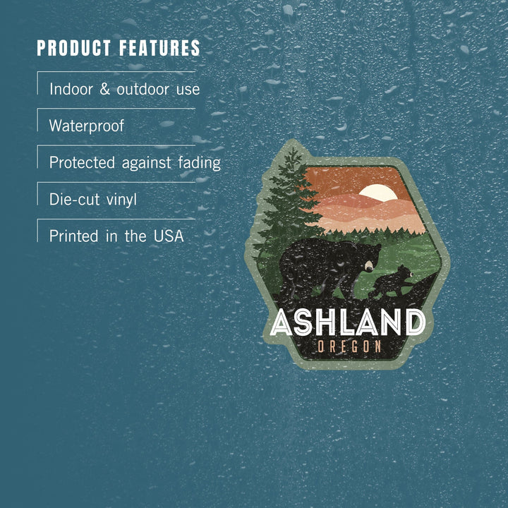 Ashland, Oregon, Vector Bear Family, Contour, Lantern Press Artwork, Vinyl Sticker Sticker Lantern Press 