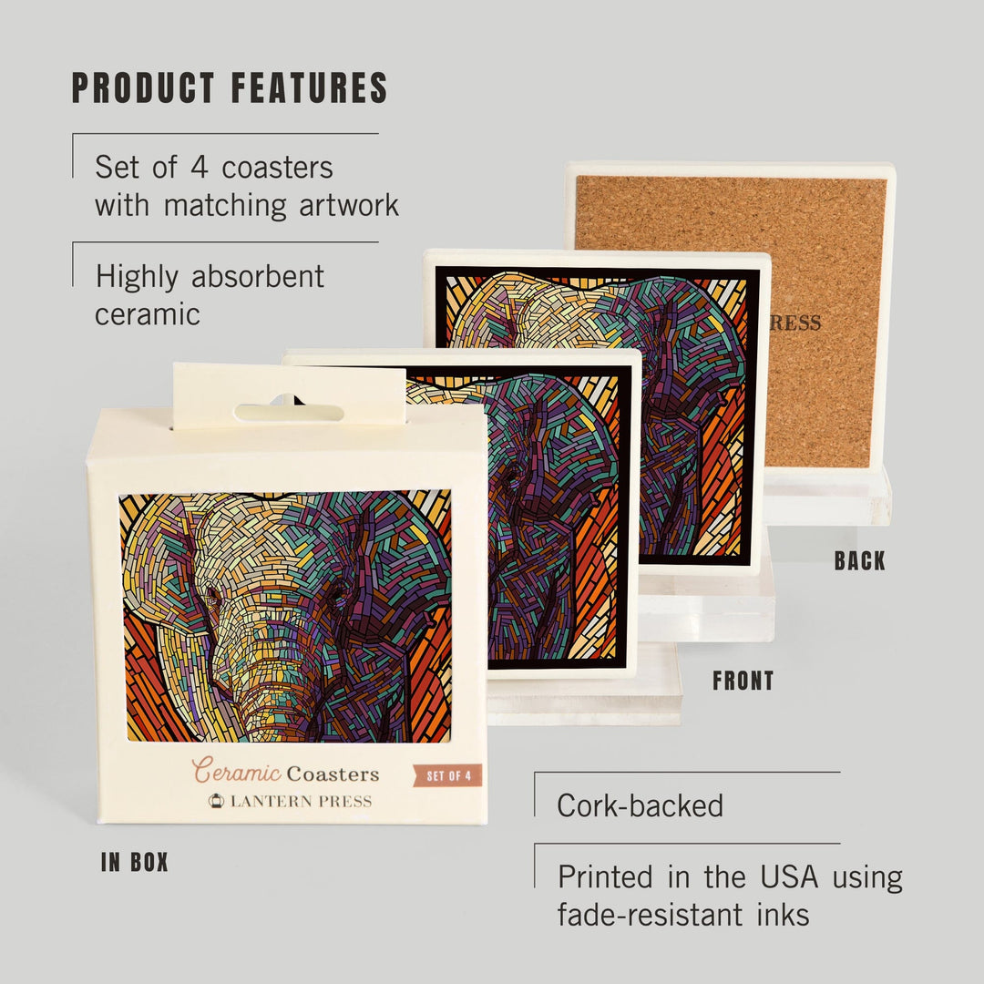 Asian Elephant, Paper Mosaic, Coasters Coasters Lantern Press 