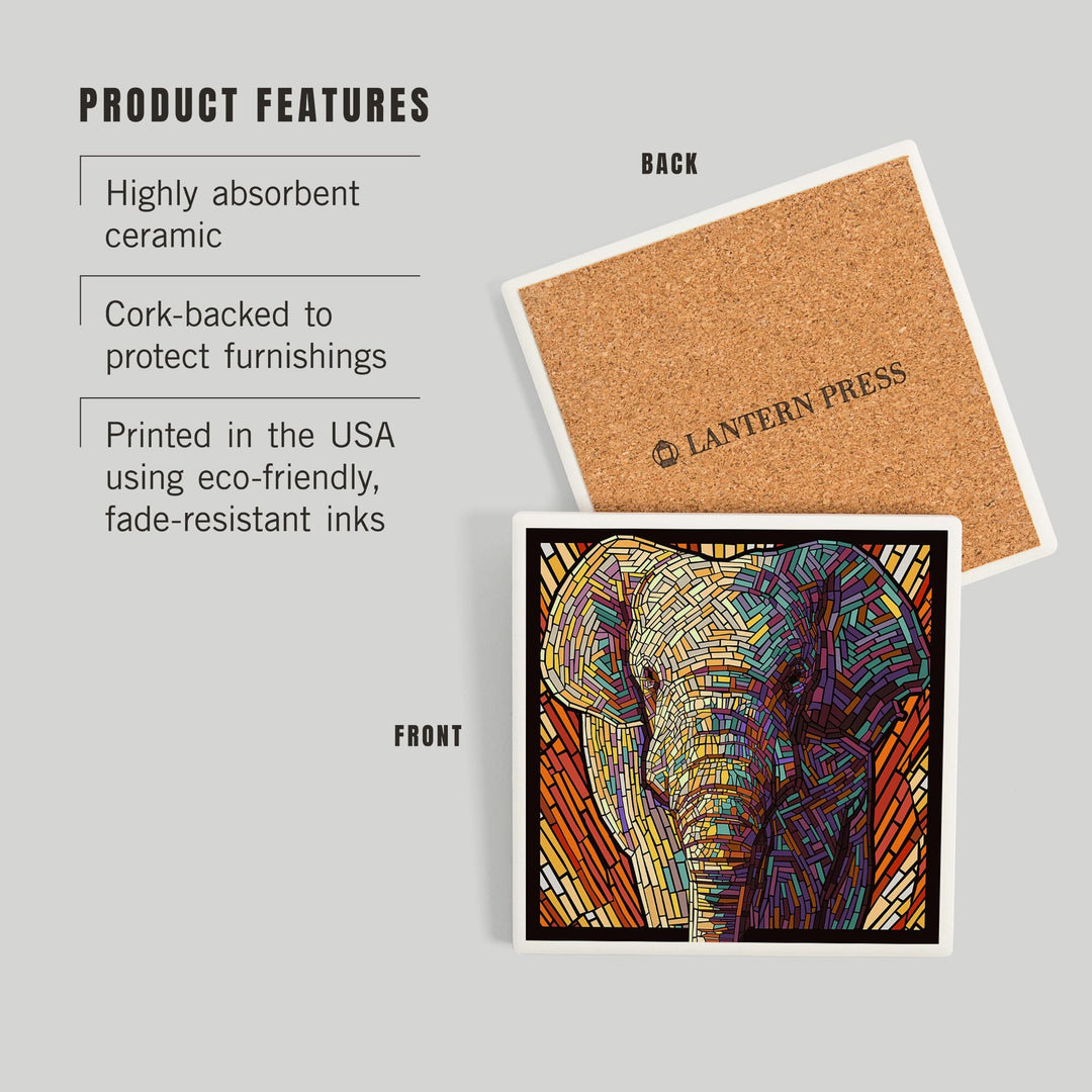 Asian Elephant, Paper Mosaic, Coasters Coasters Lantern Press 