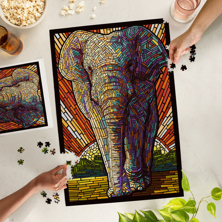 Asian Elephant, Paper Mosaic, Jigsaw Puzzle Puzzle Lantern Press 