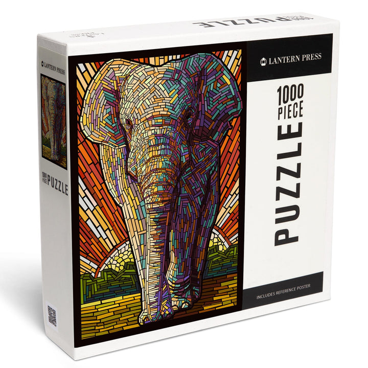 Asian Elephant, Paper Mosaic, Jigsaw Puzzle Puzzle Lantern Press 