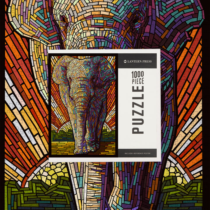 Asian Elephant, Paper Mosaic, Jigsaw Puzzle Puzzle Lantern Press 