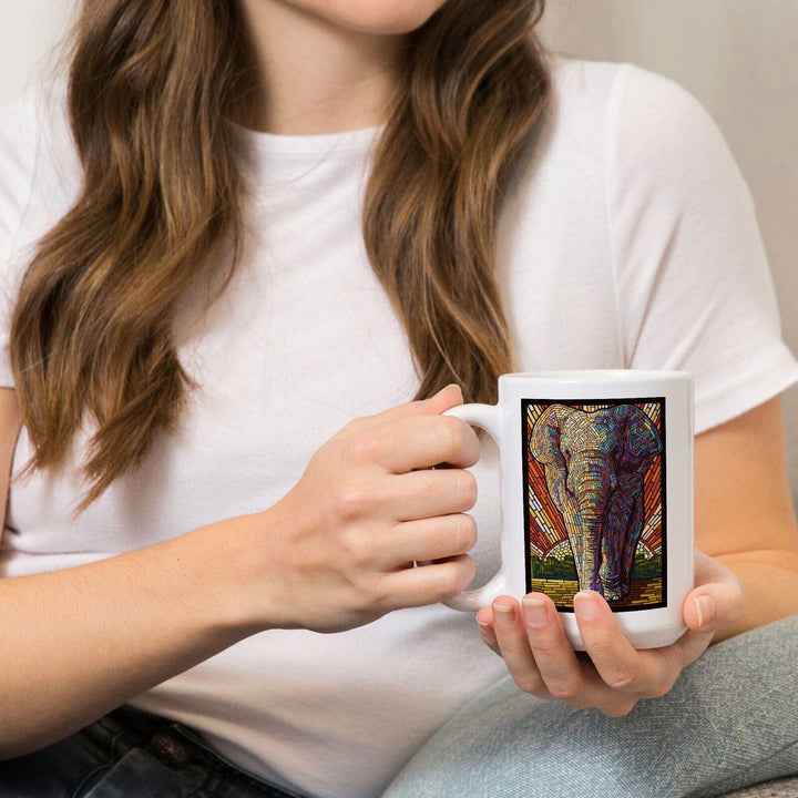 Asian Elephant, Paper Mosaic, Lantern Press Poster, Ceramic Mug Mugs Lantern Press 