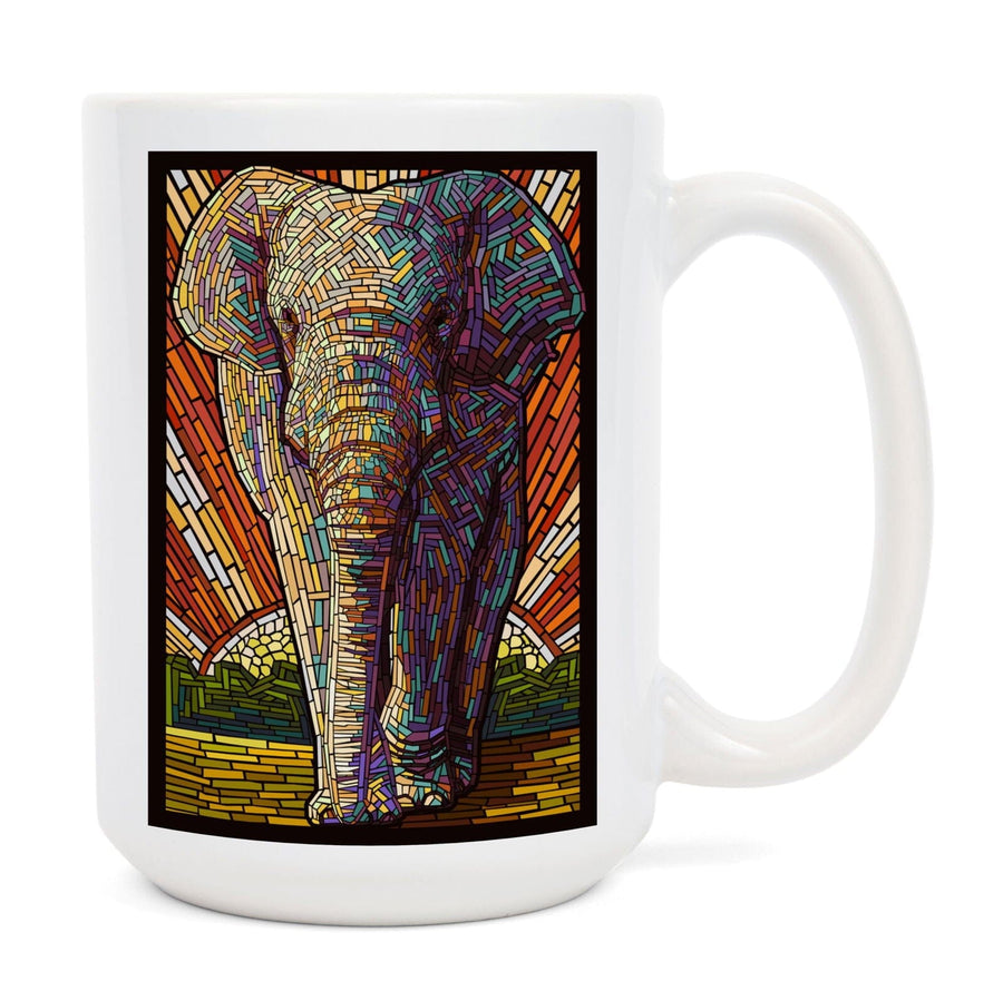 Asian Elephant, Paper Mosaic, Lantern Press Poster, Ceramic Mug Mugs Lantern Press 