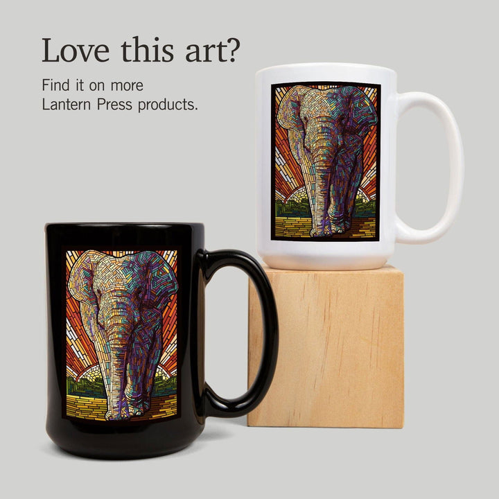 Asian Elephant, Paper Mosaic, Lantern Press Poster, Ceramic Mug Mugs Lantern Press 