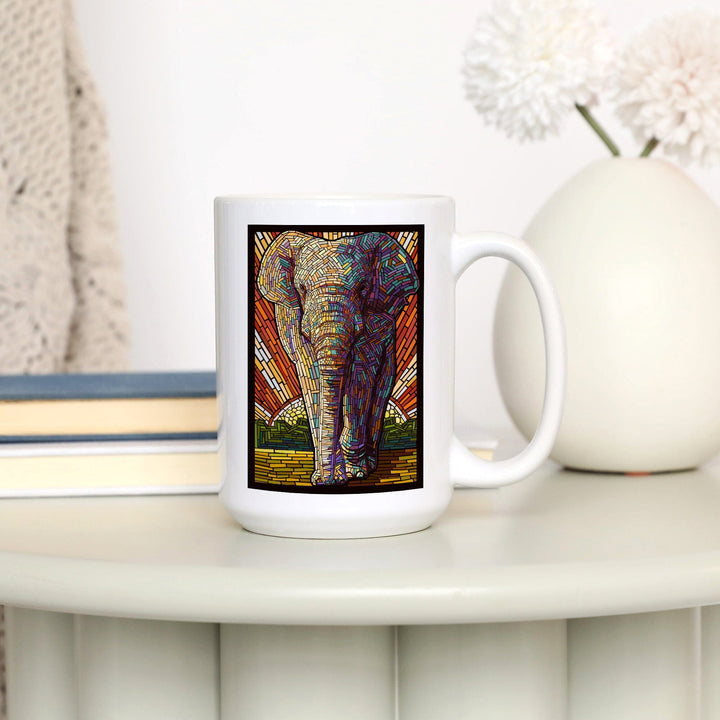 Asian Elephant, Paper Mosaic, Lantern Press Poster, Ceramic Mug Mugs Lantern Press 