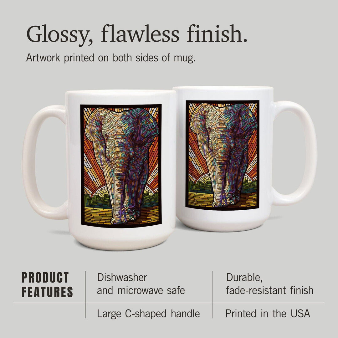 Asian Elephant, Paper Mosaic, Lantern Press Poster, Ceramic Mug Mugs Lantern Press 