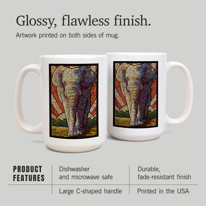 Asian Elephant, Paper Mosaic, Lantern Press Poster, Ceramic Mug Mugs Lantern Press 