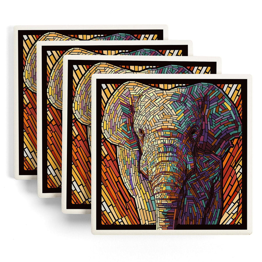 Asian Elephant, Paper Mosaic, Lantern Press Poster, Coaster Set Coasters Lantern Press 