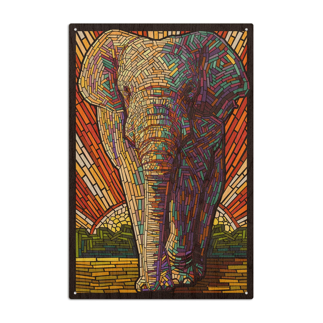 Asian Elephant, Paper Mosaic, Lantern Press Poster, Wood Signs and Postcards Wood Lantern Press 10 x 15 Wood Sign 