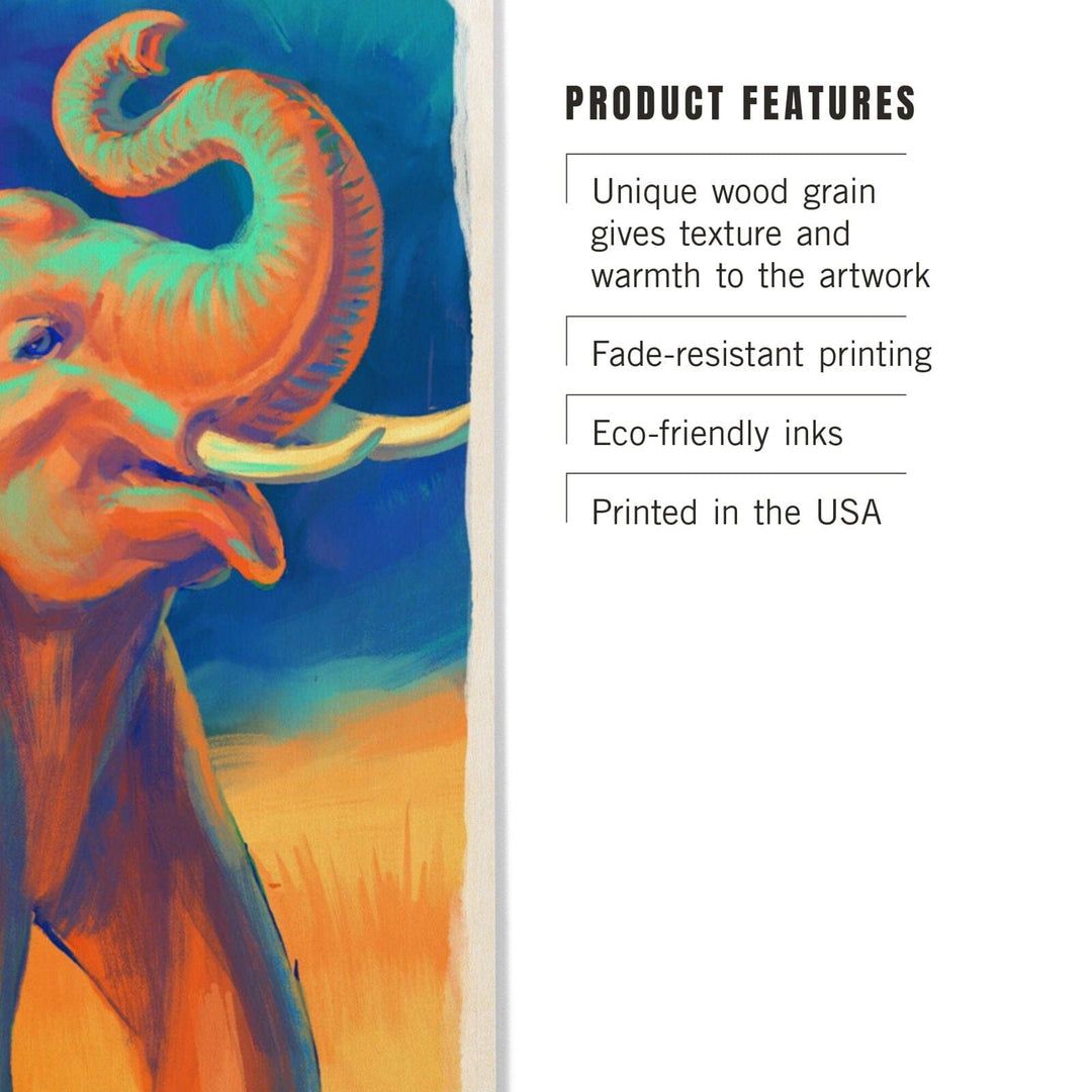 Asian Elephant, Vivid, Lantern Press Artwork, Wood Signs and Postcards Wood Lantern Press 