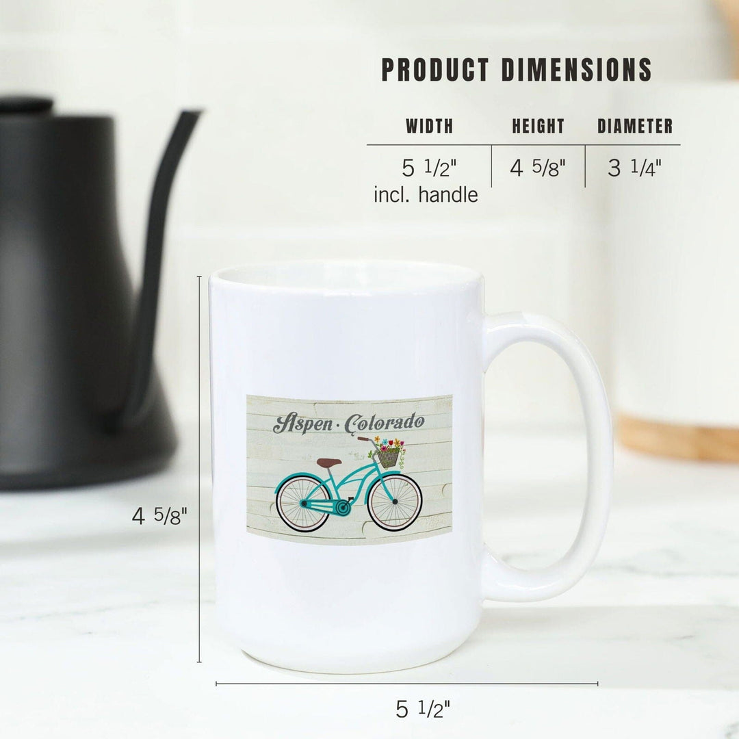 Aspen, Colorado, Beach Cruiser & Basket, The Simple Life, Lantern Press Artwork, Ceramic Mug Mugs Lantern Press 
