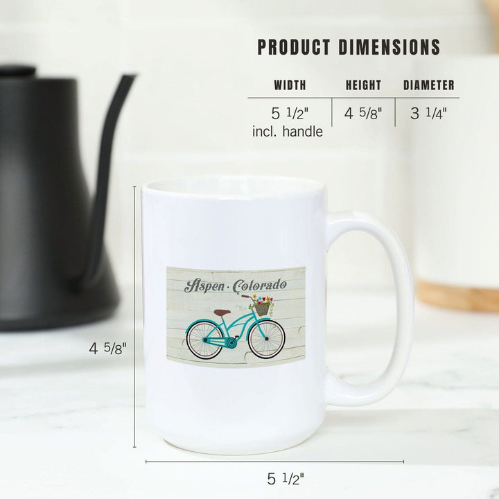 Aspen, Colorado, Beach Cruiser & Basket, The Simple Life, Lantern Press Artwork, Ceramic Mug Mugs Lantern Press 