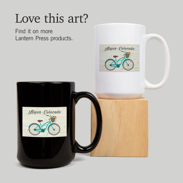 Aspen, Colorado, Beach Cruiser & Basket, The Simple Life, Lantern Press Artwork, Ceramic Mug Mugs Lantern Press 