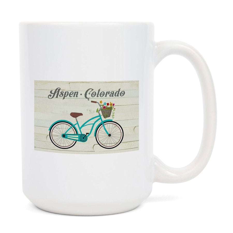 Aspen, Colorado, Beach Cruiser & Basket, The Simple Life, Lantern Press Artwork, Ceramic Mug Mugs Lantern Press 