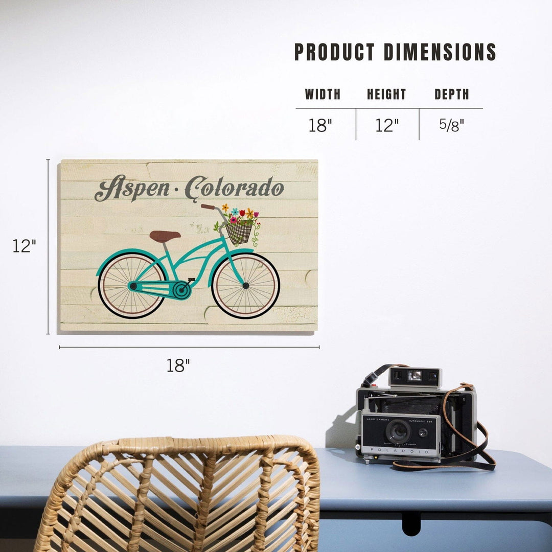 Aspen, Colorado, Beach Cruiser & Basket, The Simple Life, Lantern Press Artwork, Wood Signs and Postcards Wood Lantern Press 