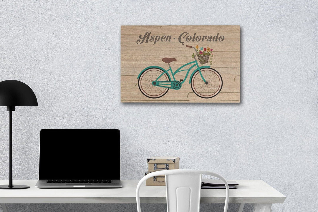 Aspen, Colorado, Beach Cruiser & Basket, The Simple Life, Lantern Press Artwork, Wood Signs and Postcards Wood Lantern Press 