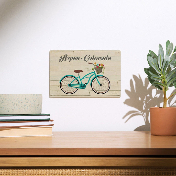 Aspen, Colorado, Beach Cruiser & Basket, The Simple Life, Lantern Press Artwork, Wood Signs and Postcards Wood Lantern Press 