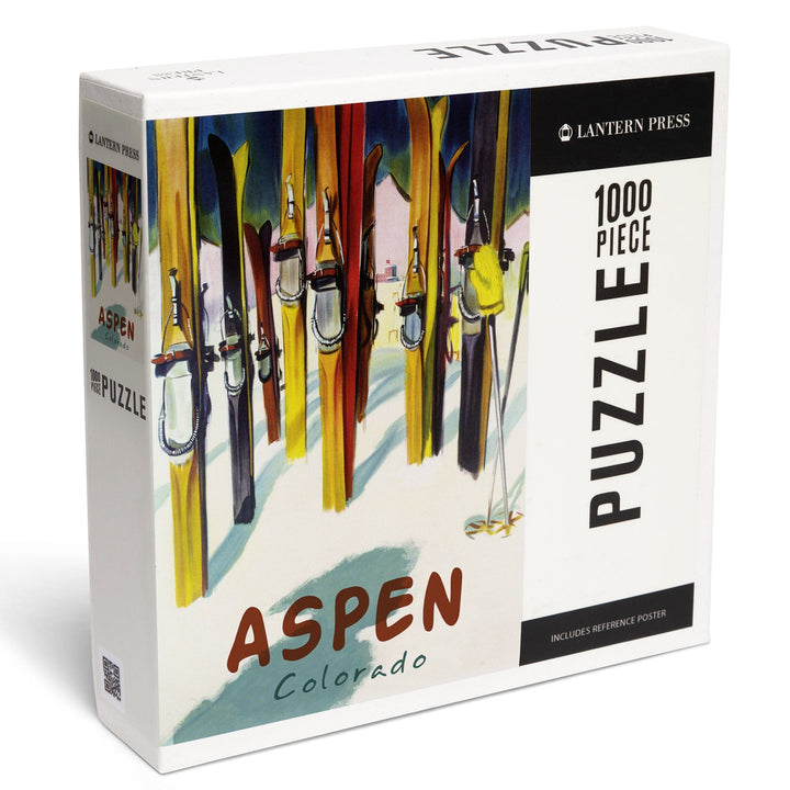 Aspen, Colorado, Colorful Skis, Jigsaw Puzzle Puzzle Lantern Press 