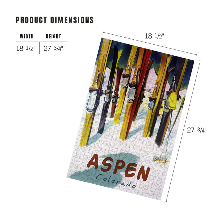 Aspen, Colorado, Colorful Skis, Jigsaw Puzzle Puzzle Lantern Press 