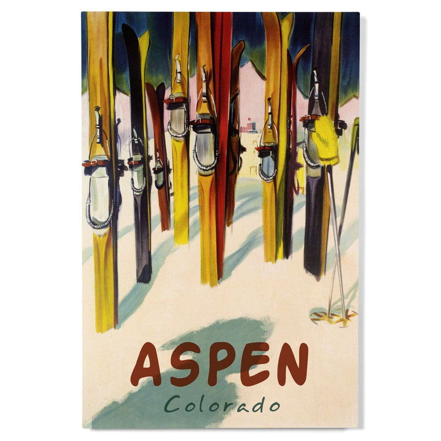 Aspen, Colorado, Colorful Skis, Lantern Press Artwork, Wood Signs and Postcards Wood Lantern Press 