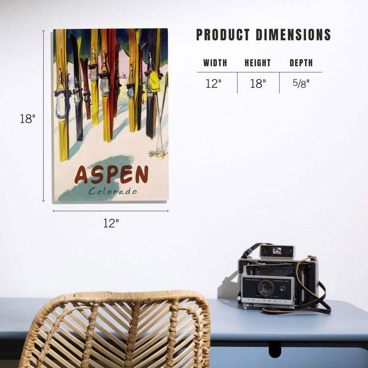 Aspen, Colorado, Colorful Skis, Lantern Press Artwork, Wood Signs and Postcards Wood Lantern Press 