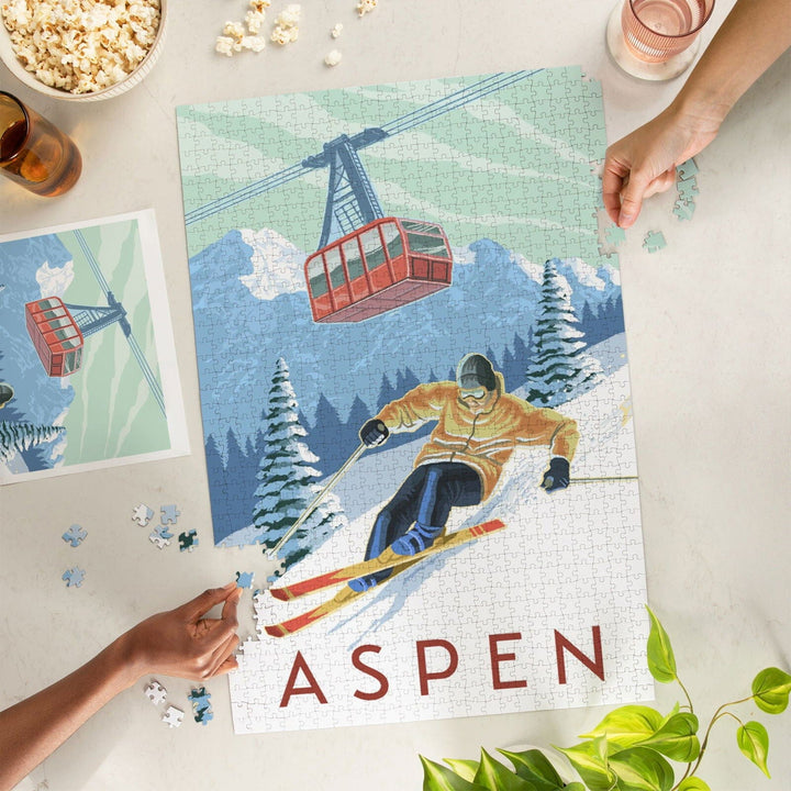 Aspen, Colorado, Downhill Skier, Jigsaw Puzzle Puzzle Lantern Press 