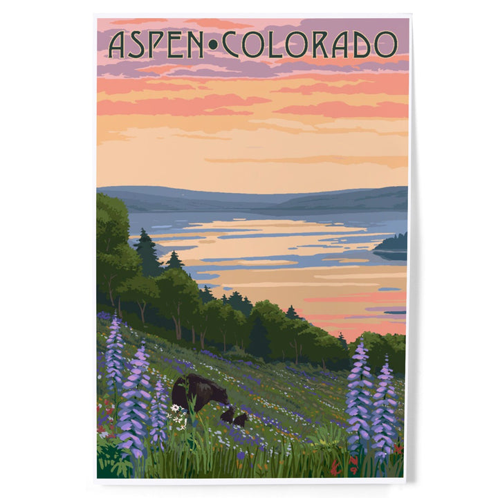 Aspen, Colorado, Lake and Bear Family, Art & Giclee Prints Art Lantern Press 