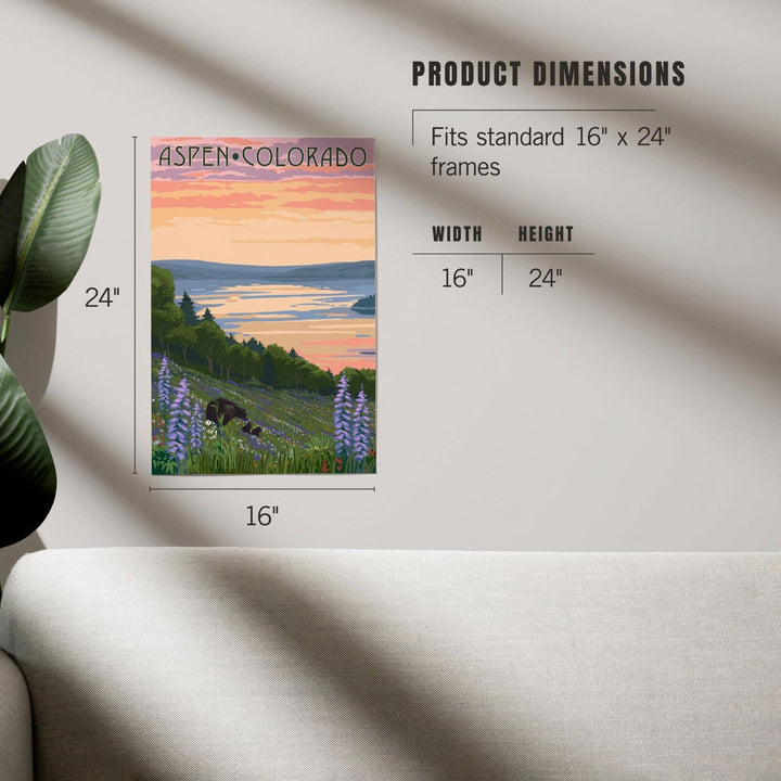 Aspen, Colorado, Lake and Bear Family, Art & Giclee Prints Art Lantern Press 