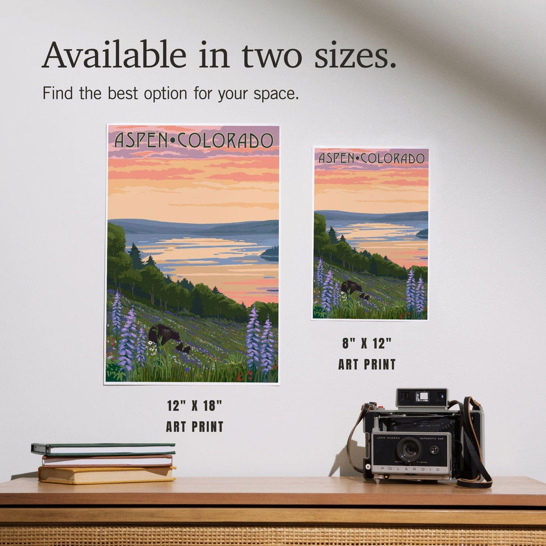 Aspen, Colorado, Lake and Bear Family, Art & Giclee Prints Art Lantern Press 