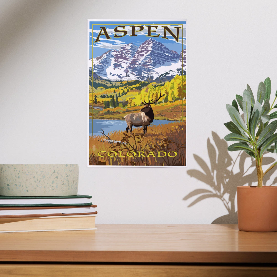 Aspen, Colorado, Mountains and Elk, Art & Giclee Prints Art Lantern Press 