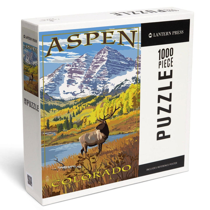 Aspen, Colorado, Mountains and Elk, Jigsaw Puzzle Puzzle Lantern Press 