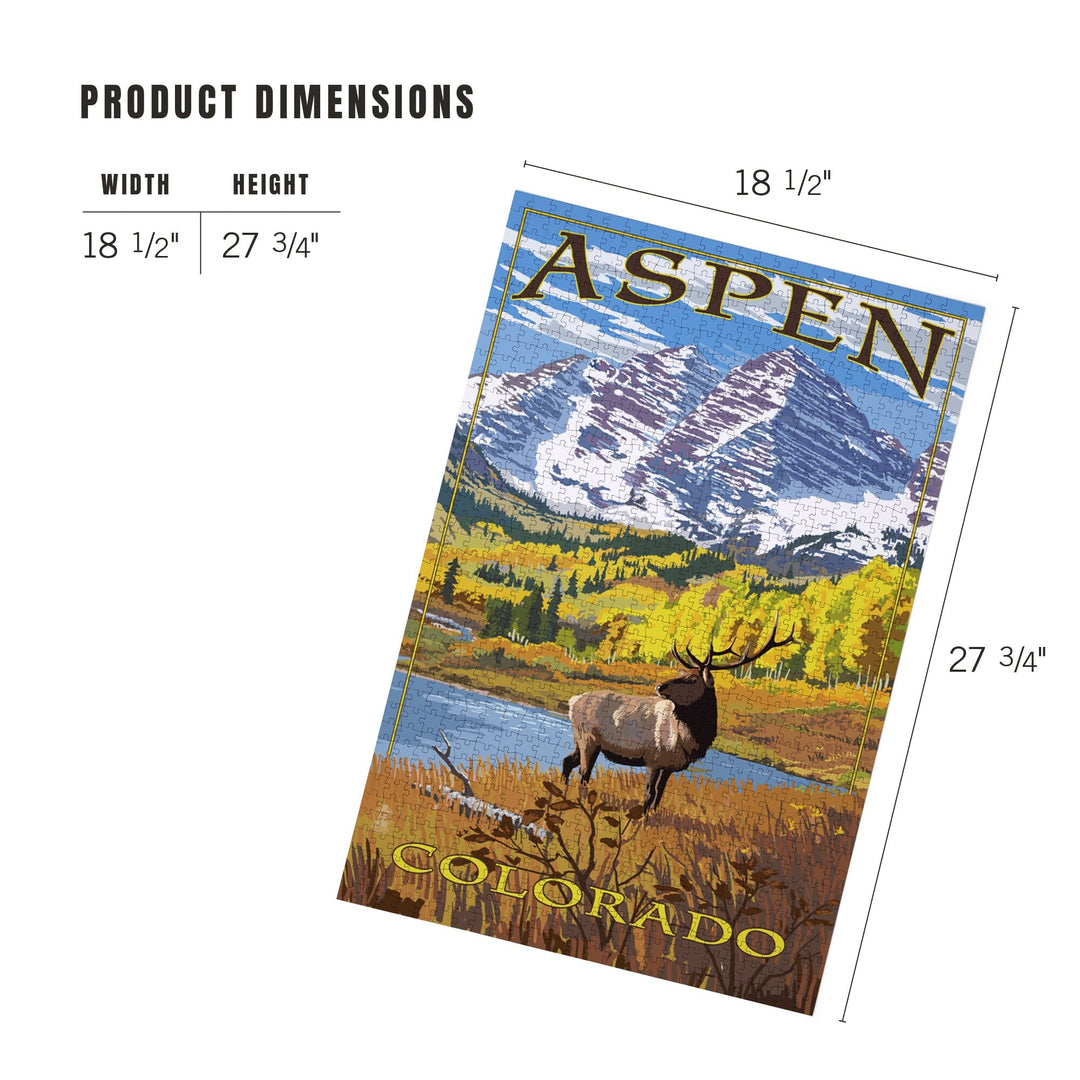 Aspen, Colorado, Mountains and Elk, Jigsaw Puzzle Puzzle Lantern Press 