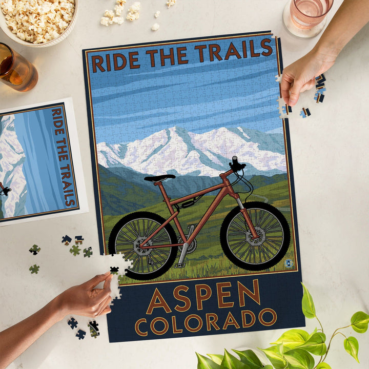 Aspen, Colorado, Ride the Trails, Mountain Bike, Jigsaw Puzzle Puzzle Lantern Press 