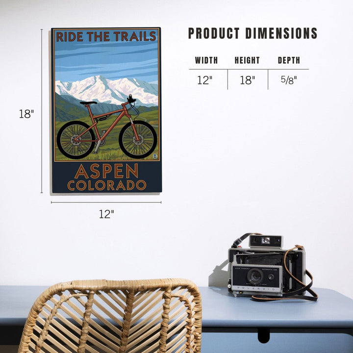 Aspen, Colorado, Ride the Trails, Mountain Bike, Lantern Press Artwork, Wood Signs and Postcards Wood Lantern Press 