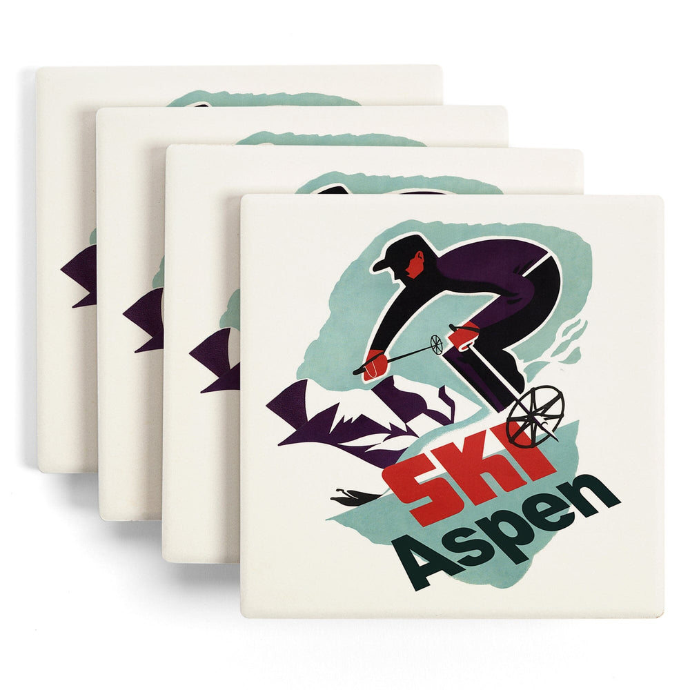 Aspen, Colorado, Ski in Colorado Vintage Skier, Coasters Coasters Lantern Press 