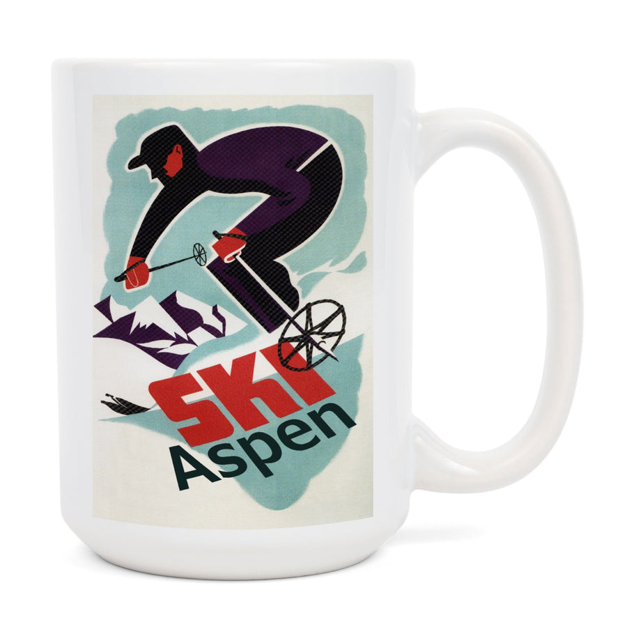 Aspen, Colorado, Ski in Colorado Vintage Skier, Lantern Press Artwork, Ceramic Mug Mugs Lantern Press 